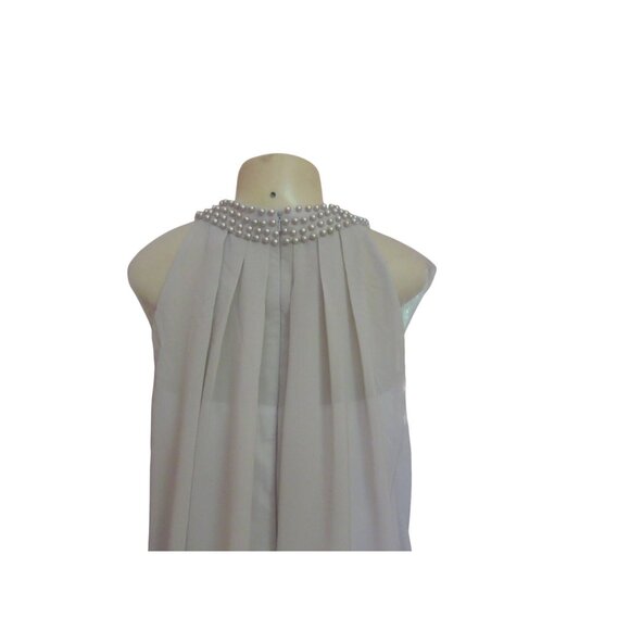 NWT Lan Ting Bride Pale Gray Chiffon Sleeveless Dress W/ Beaded Neck Size M - Picture 7 of 9